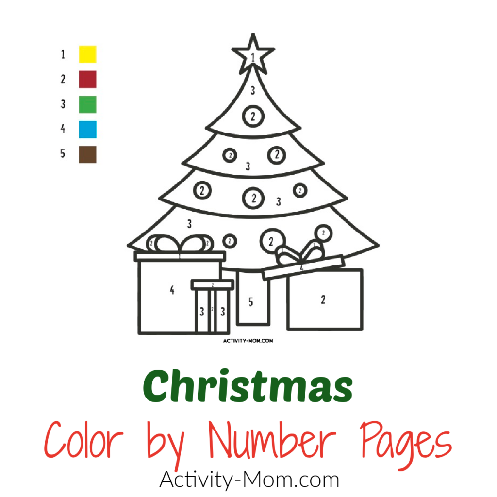 Christmas Color By Number Printables for Kids Color by number printable featuring a Christmas tree and presents