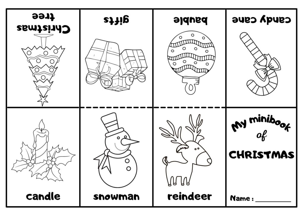 Christmas Mini Coloring Book Printable Mini coloring book featuring Christmas s like trees and snowmen