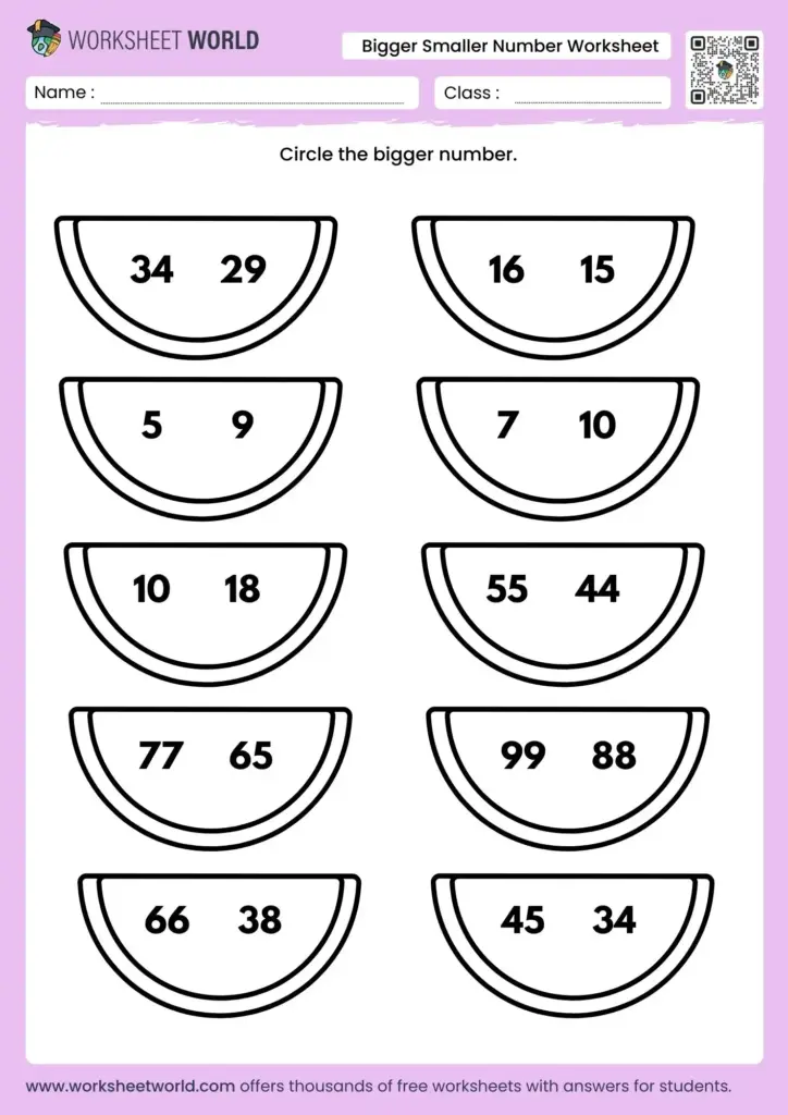 Free printable Circle The Largest Number Worksheet with number comparison exercises for students