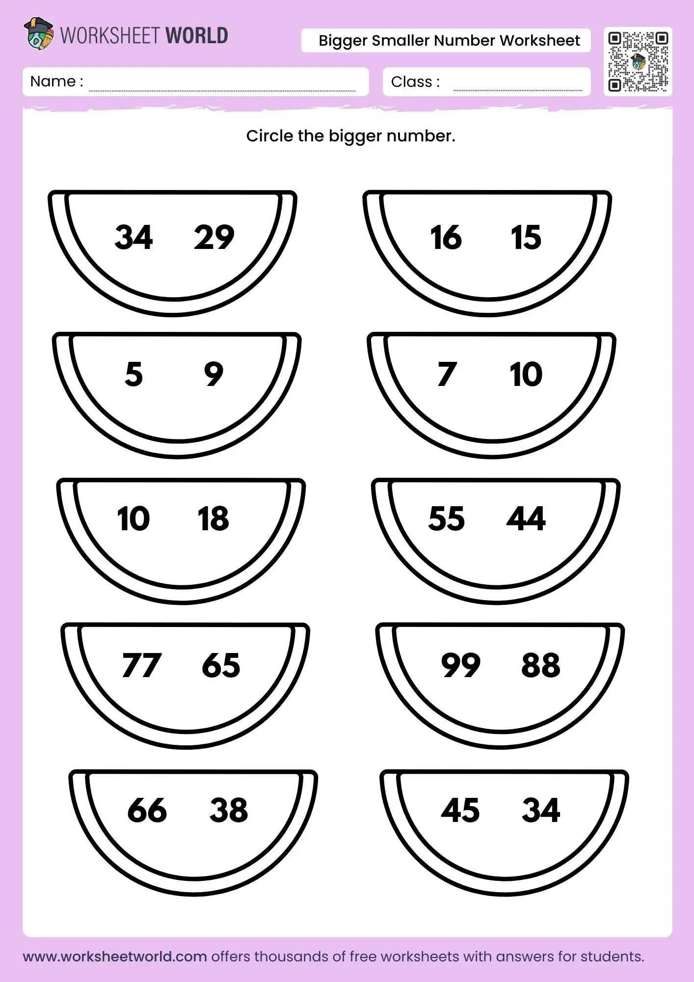 Free printable Circle The Largest Number Worksheet with number comparison exercises for students