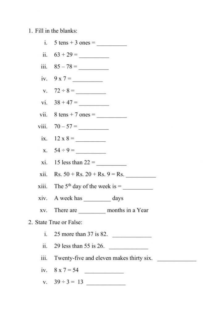 Class 2 Maths Full worksheet – Worksheets Library Class 2 Maths Full worksheet - Worksheets Library