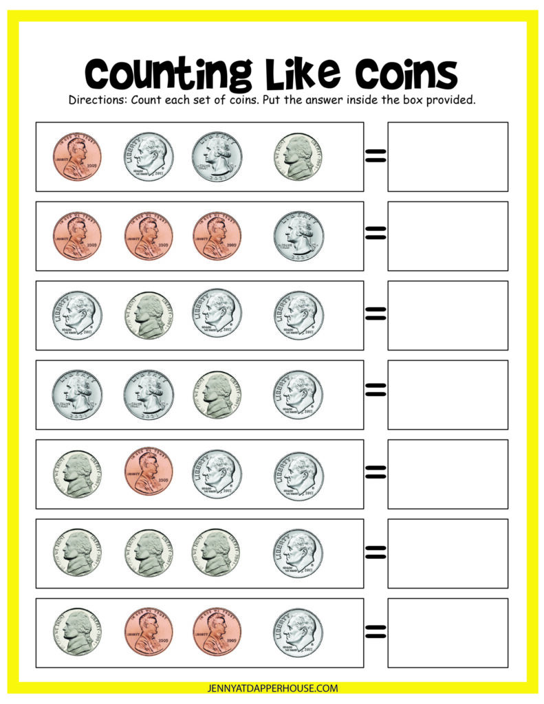 Coin Counting Worksheet - All For One