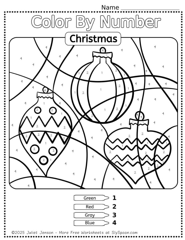 Color By Number 1st Grade Free Printable Christmas Worksheets Color By Number 1st Grade Free Printable featuring Christmas ornaments to color