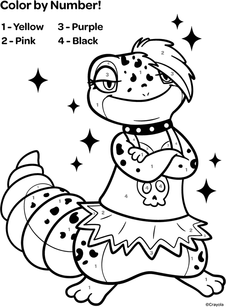Color by Number Printable – Gecko Character Fun printable color by number featuring a stylish gecko character with color codes