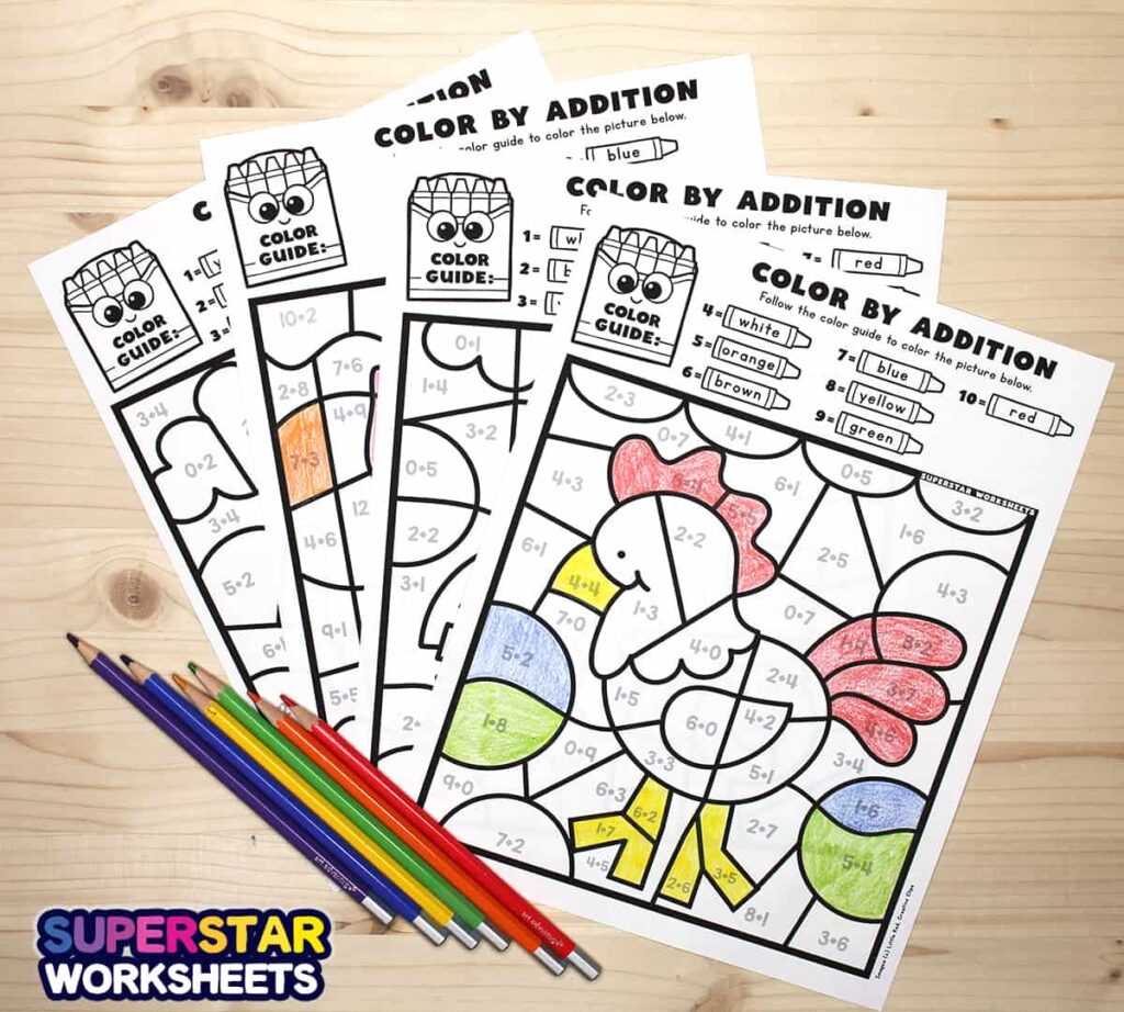 Color By Number Addition 1st Grade Free