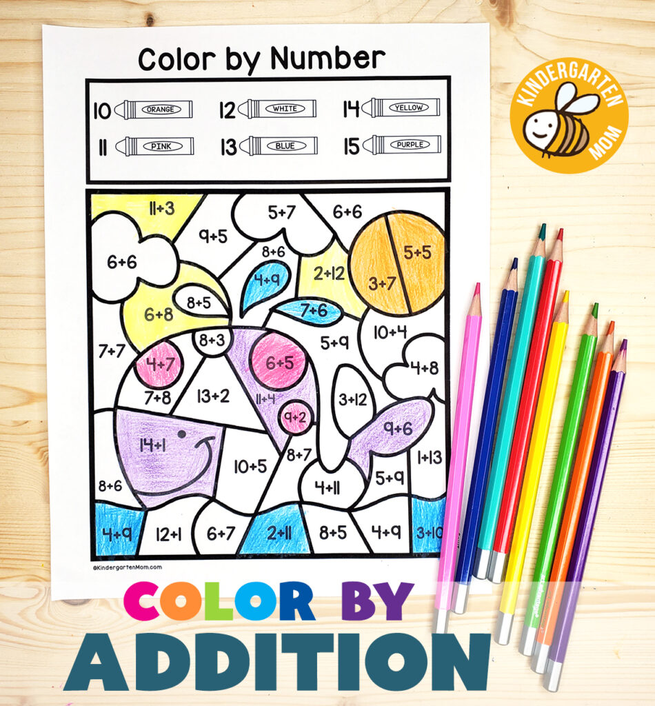 Color By Number Addition Kindergarten - Addition Color by Number Worksheets - Kindergarten Mom