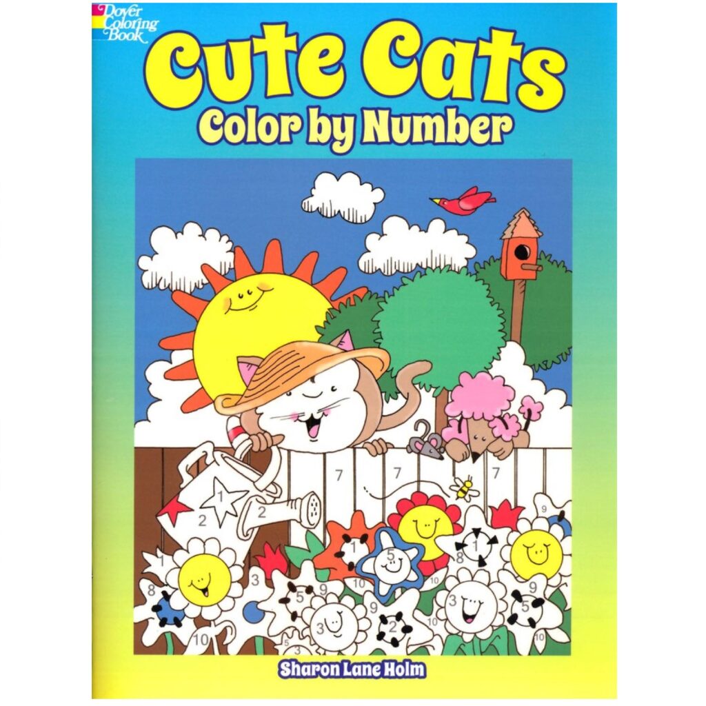 Cute Cats Color By Number Coloring Book Cover of a Cute Cats Color By Number Coloring Book featuring playful cat illustrations