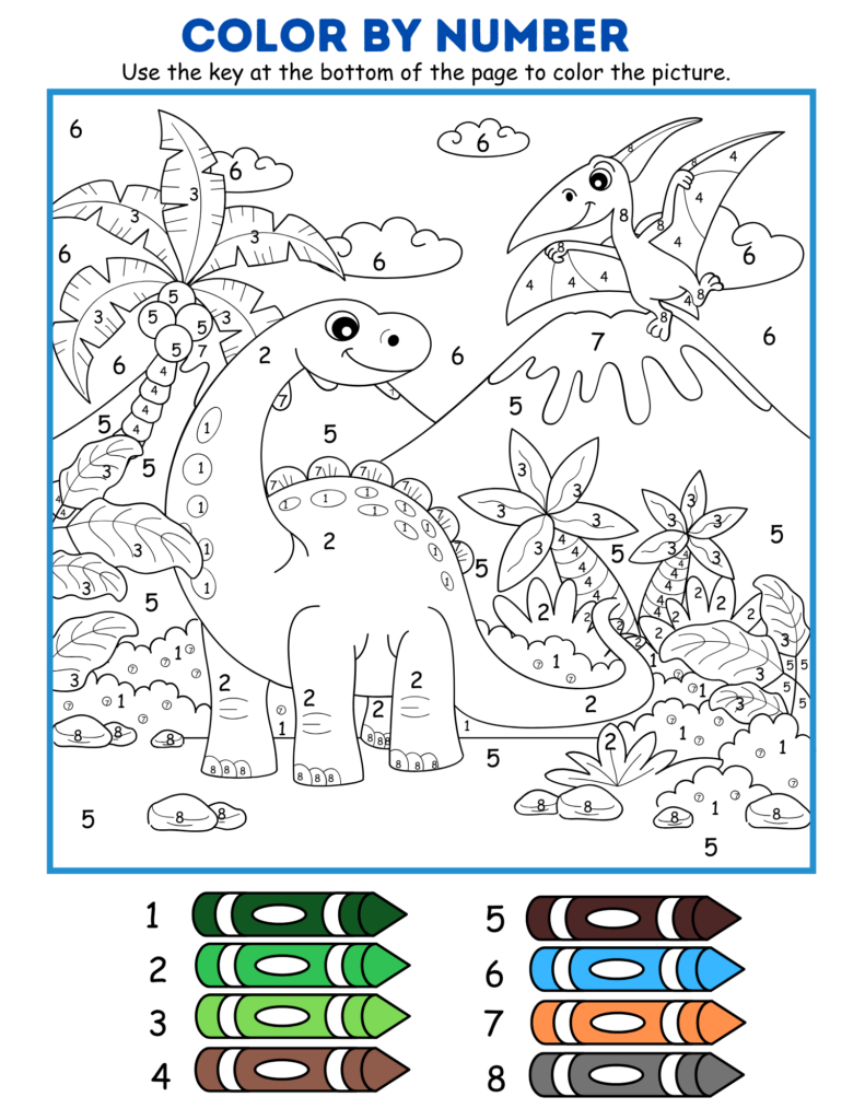 Color By Number Dinosaur Coloring Pages