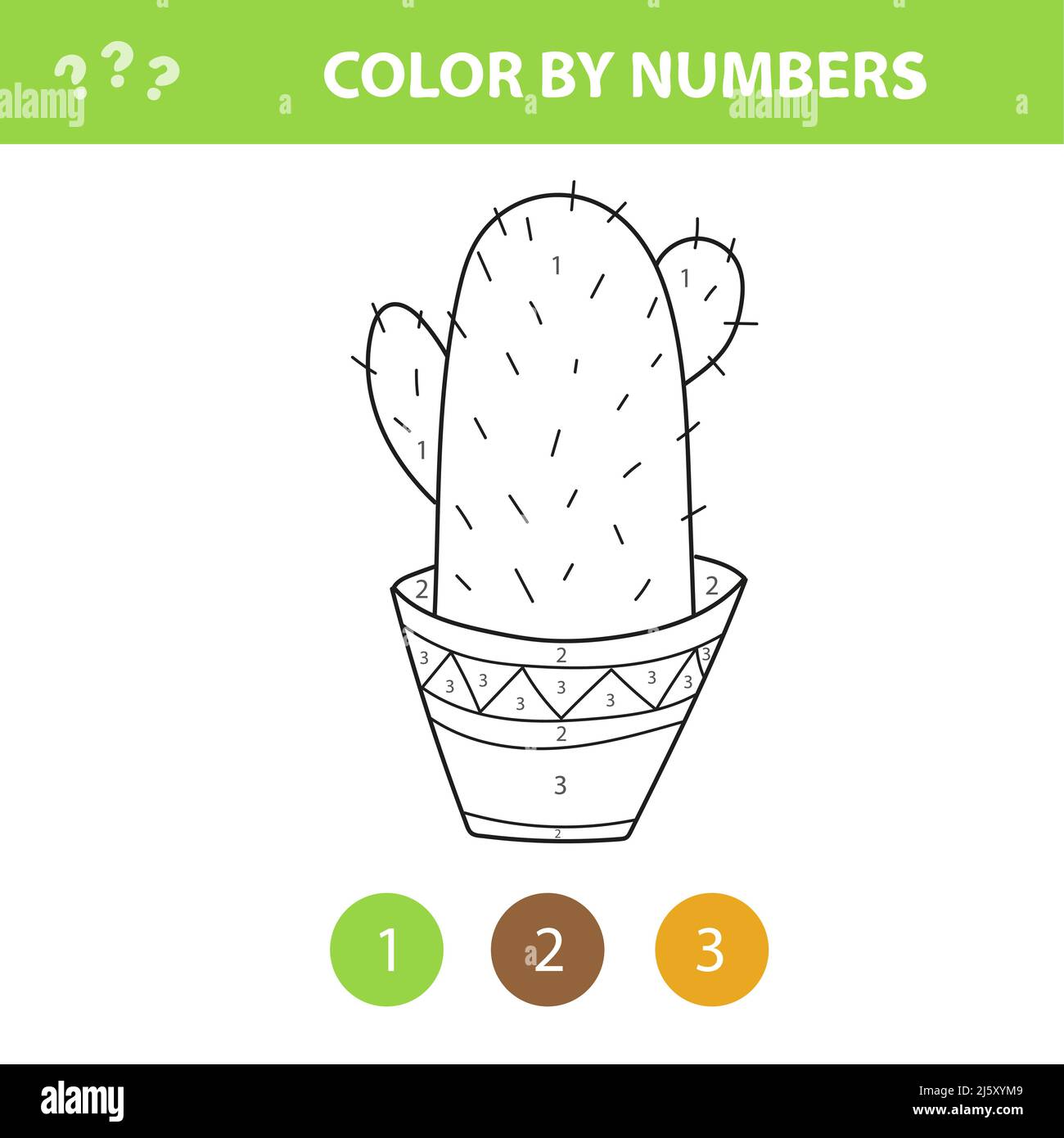 Free printable Color By Number For Pre K featuring a cute cactus in a pot with numbered sections