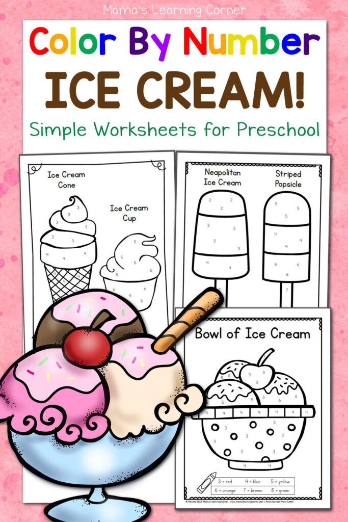 Delightful ice cream color by numbers worksheets for preschool kids