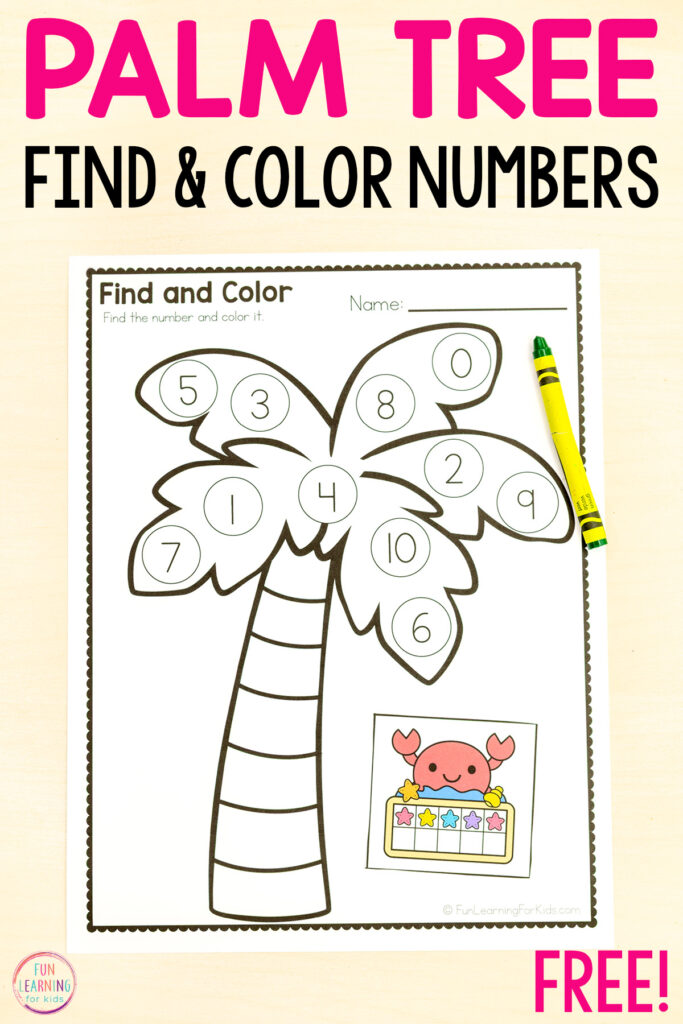 Color By Numbers For Preschool - Engaging palm tree color by numbers activity sheets for preschoolers to enjoy