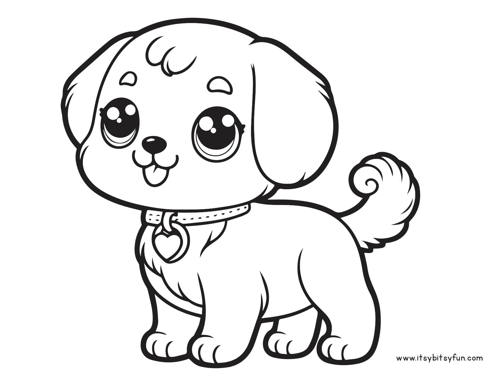 Color Page Of A Dog - Cute cartoon dog coloring page for kids featuring a playful puppy with big eyes