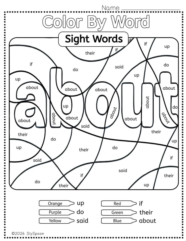Engaging coloring activities for first graders featuring sight words in a fun color by word format