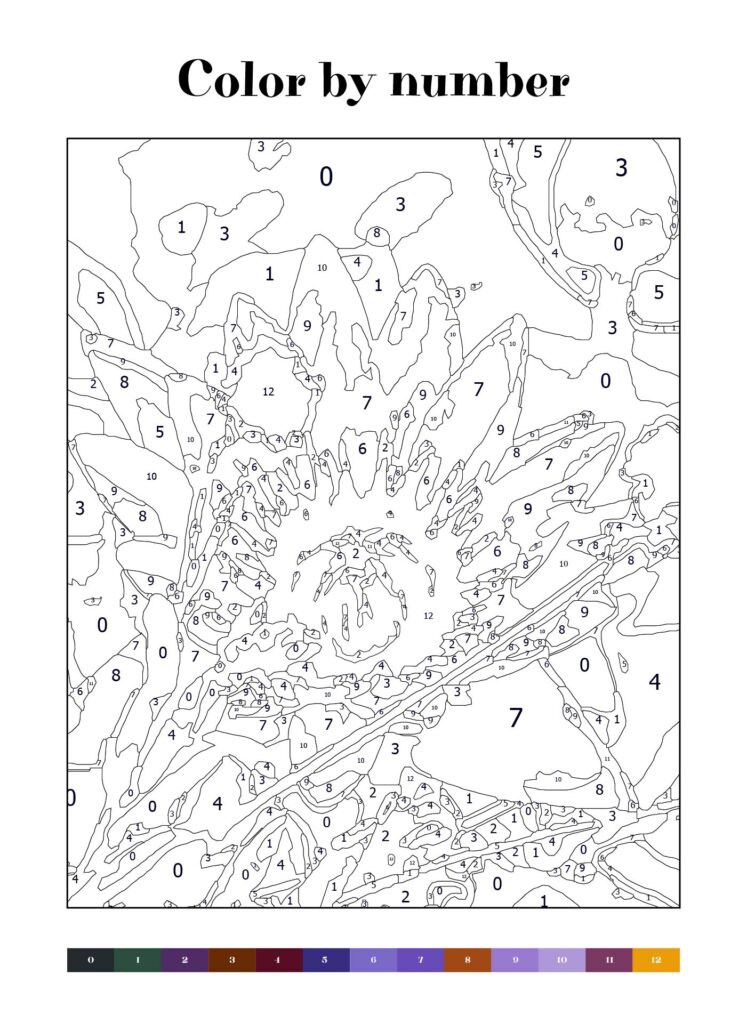 Detailed flower design for Coloring Pages By Number Printable with numbered sections for coloring