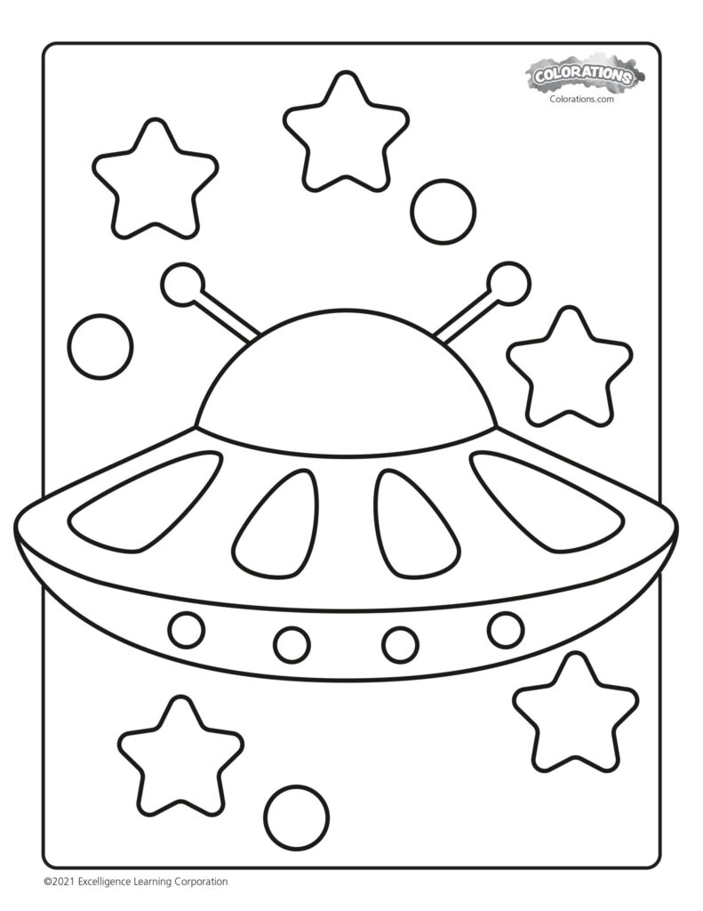 Fun coloring page featuring a UFO surrounded by stars for Coloring Pages For 3 Year Olds