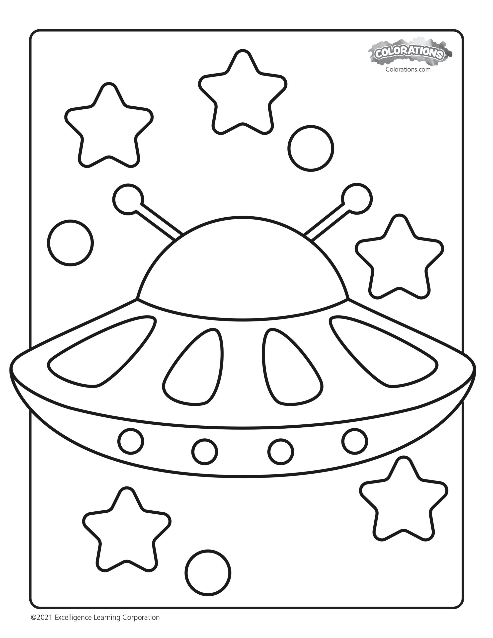 Fun coloring page featuring a UFO surrounded by stars for Coloring Pages For 3 Year Olds