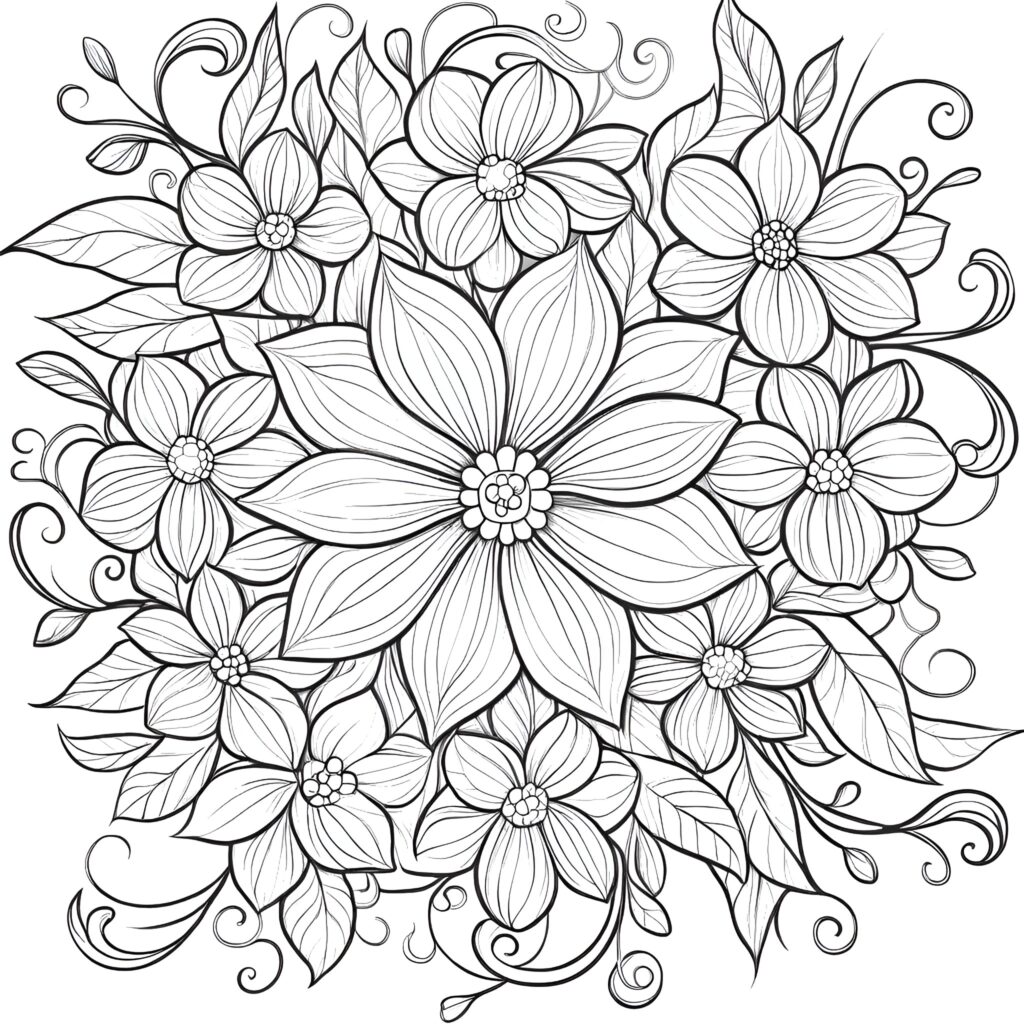 Intricate floral design for coloring, perfect for adults seeking Coloring Pages For Adults Free Online