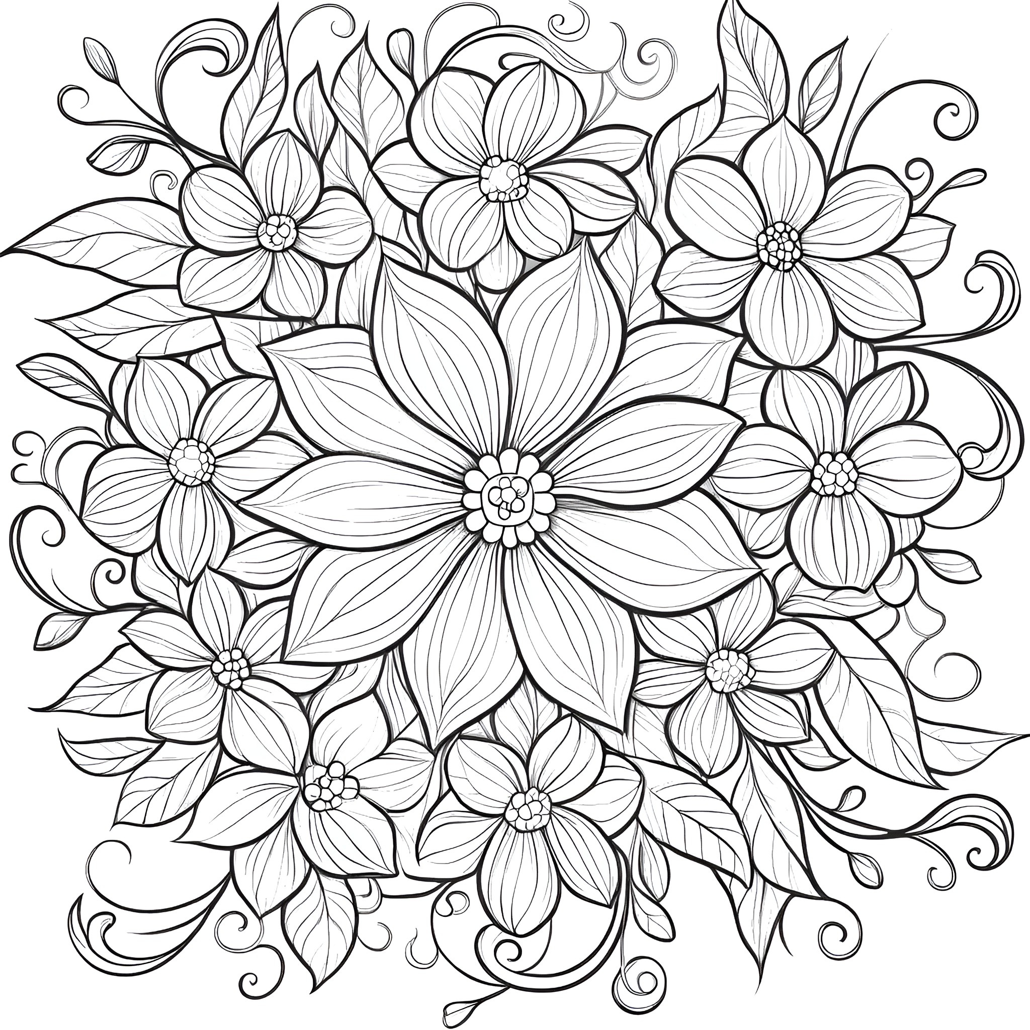 Intricate floral design for coloring, perfect for adults seeking Coloring Pages For Adults Free Online