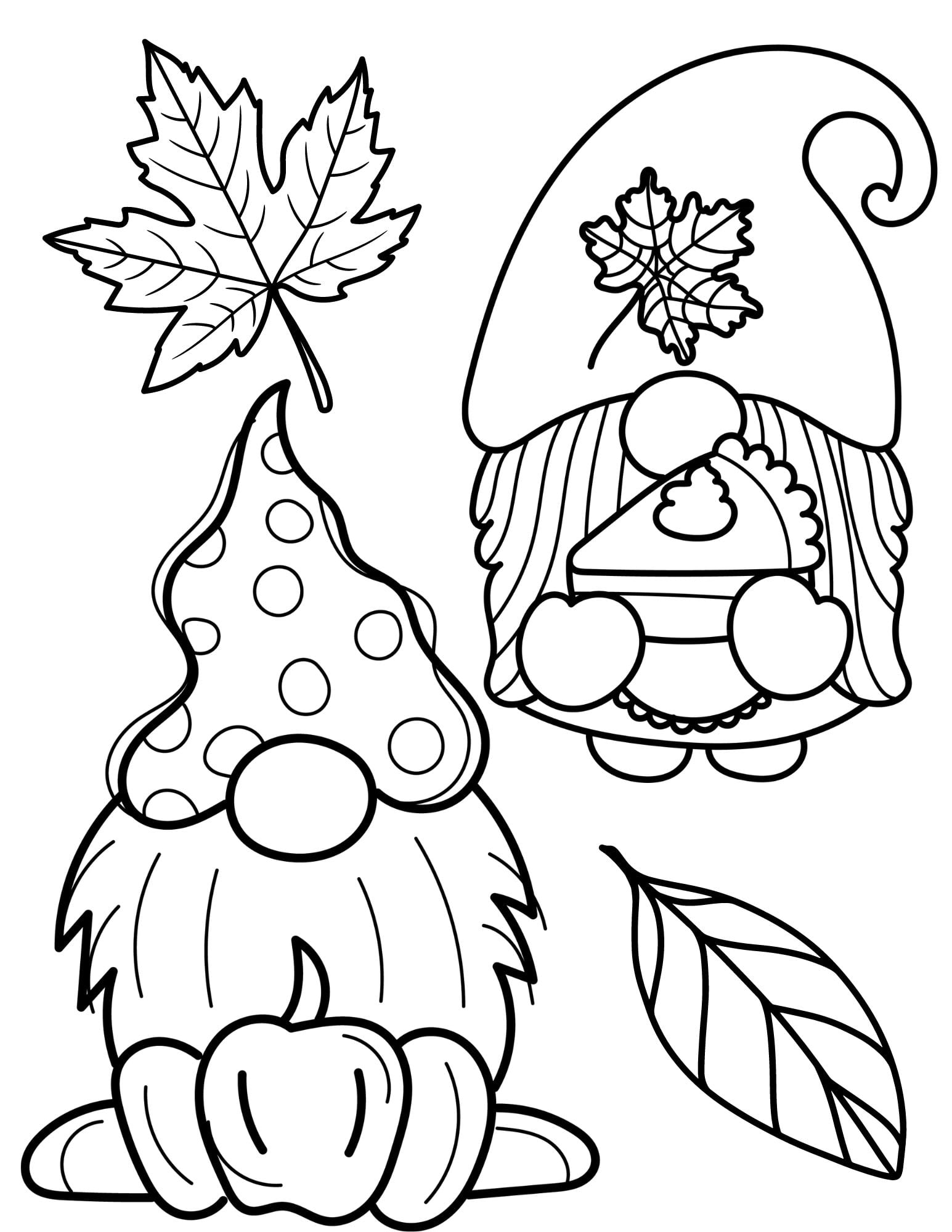 Coloring Pages For Girls Printable - Adorable fall-themed coloring pages featuring gnomes, pumpkins, and leaves for girls to