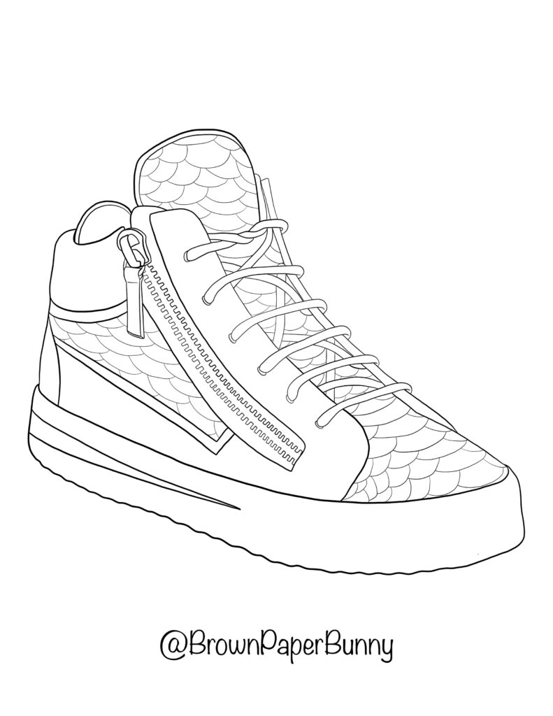 Coloring Pages For High School: Free Printable Shoe Design Free printable coloring pages for high school featuring a detailed shoe design