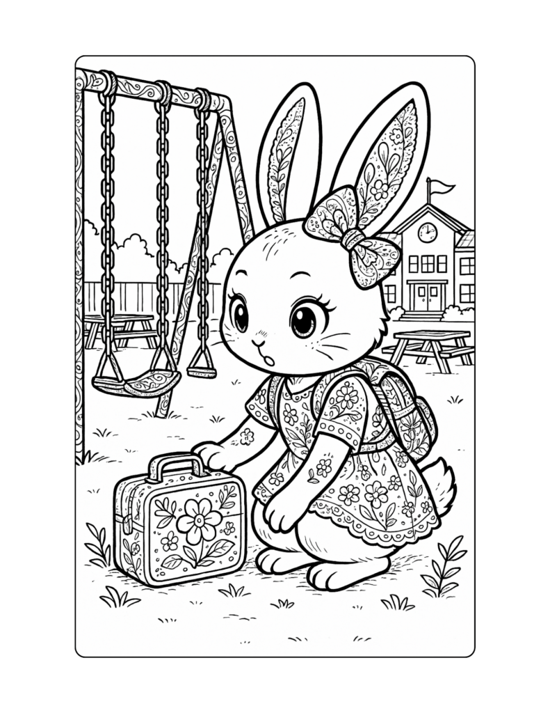 Coloring Pages For Second Graders: Bunny Coloring Page Coloring Pages For Second Graders - Cute bunny coloring page for second graders featuring a bunny with a backpack and a suitc