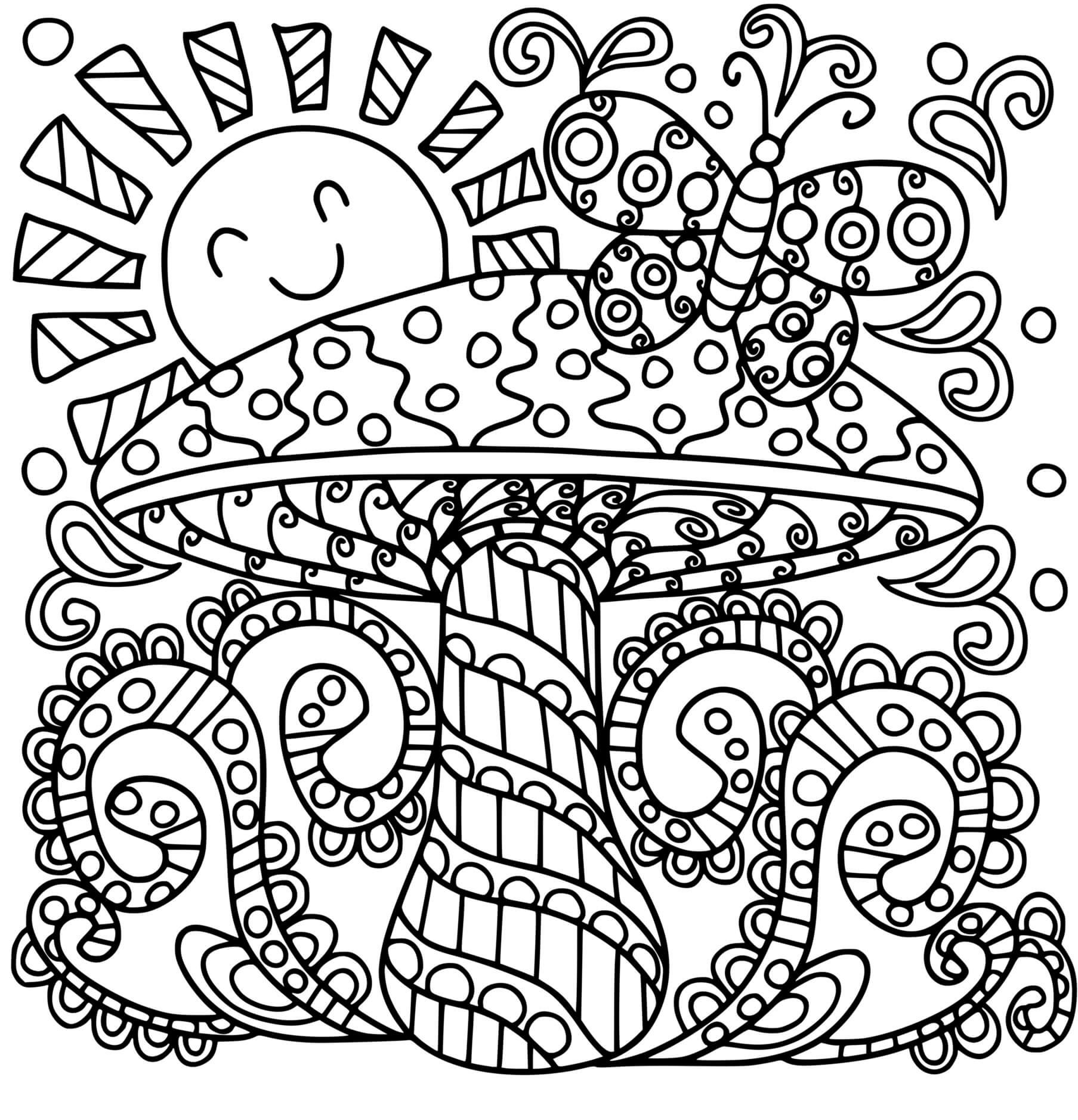 Intricate mushroom mandala design for adults, perfect for coloring pages to print for adults