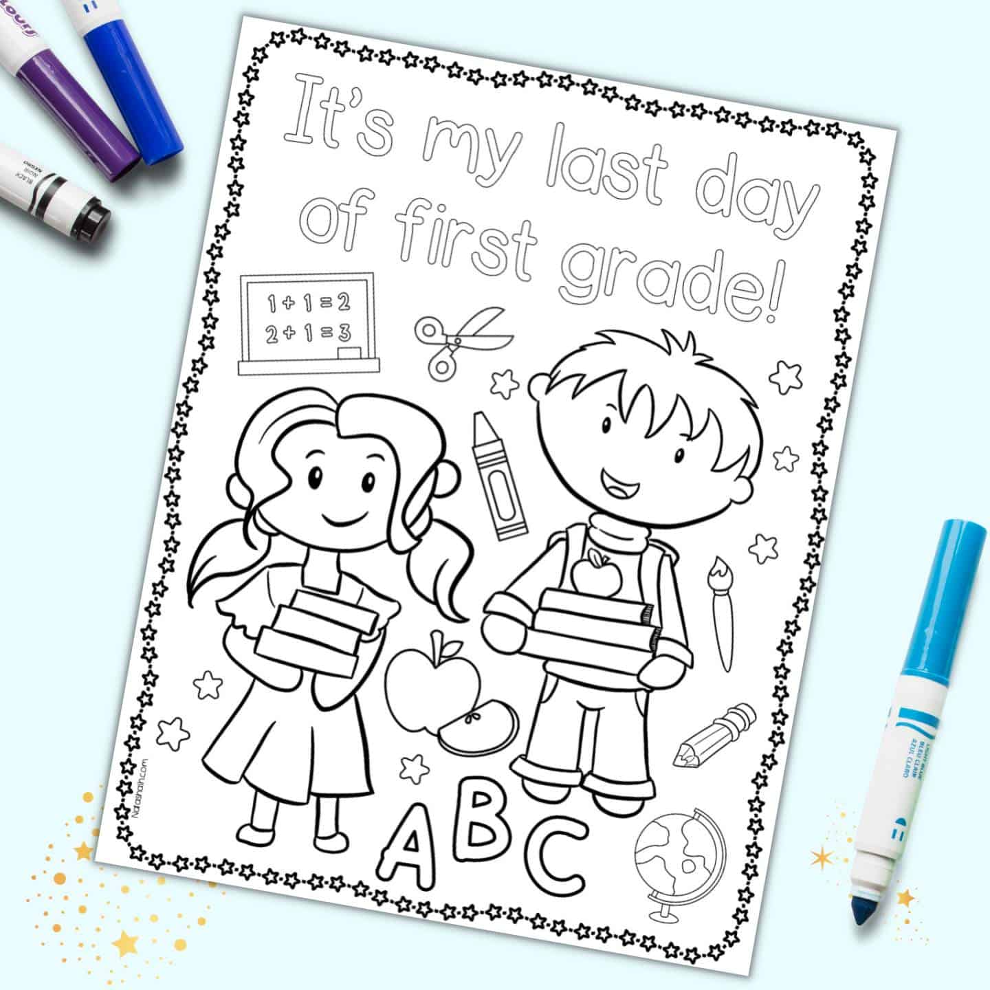 Coloring Sheets For 1st Graders - Free printable coloring sheet for 1st graders celebrating the last day of school with kids