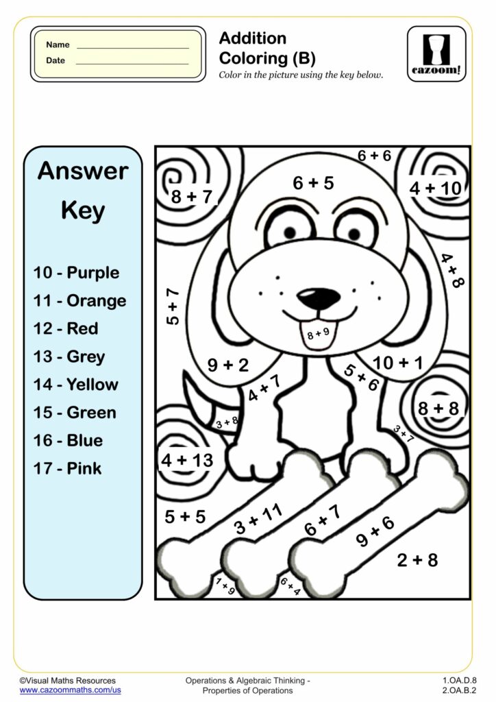 Coloring Sheets For First Graders - Printable 1st Grade Addition Coloring Worksheets - Worksheets Library