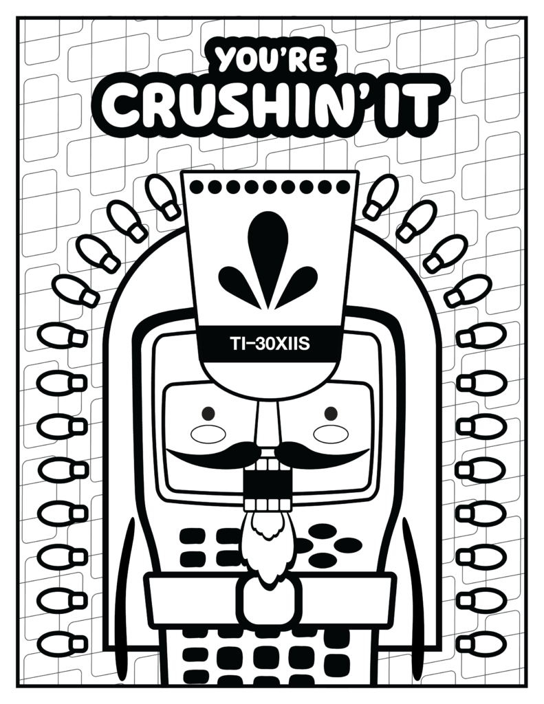 Creative coloring page showcasing a calculator character with a fun design