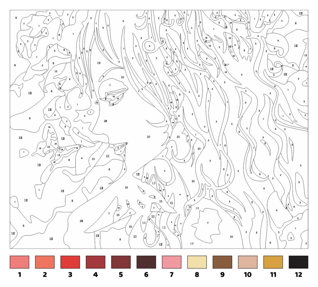Colour By Numbers Printable For Adults – Beautiful Woman Design Intricate Colour By Numbers Printable For Adults featuring a beautiful woman with flowing hair