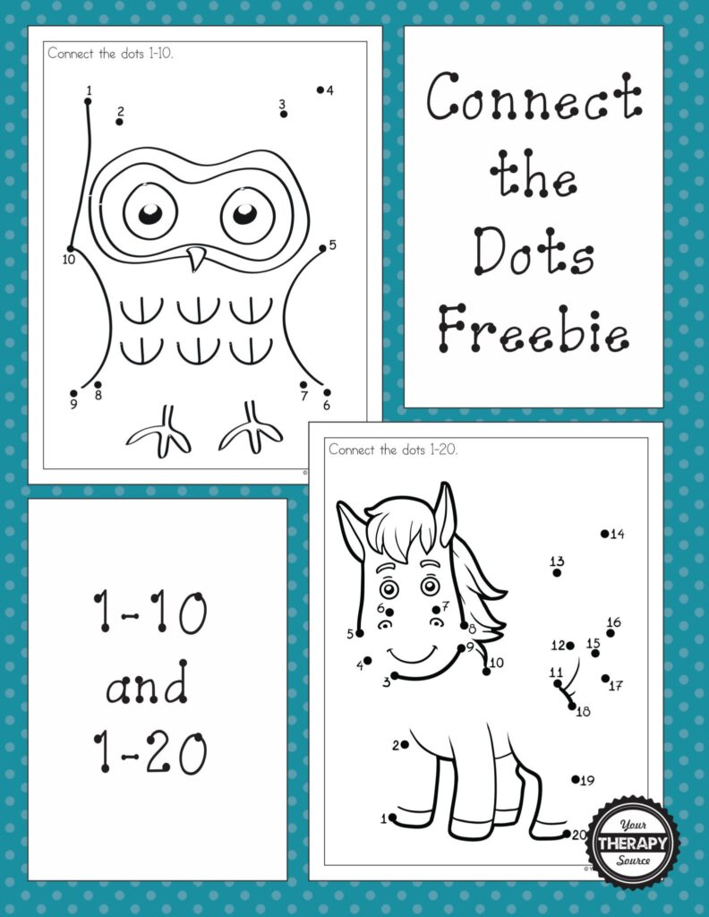 Connect the Dots Freebie Worksheets Connect the dots worksheets featuring an owl and a horse for kids to complete