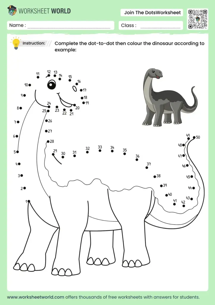 Connect The Dots Print Out – Dinosaur Worksheet Engaging Connect The Dots Print Out featuring a dinosaur for kids to complete and color