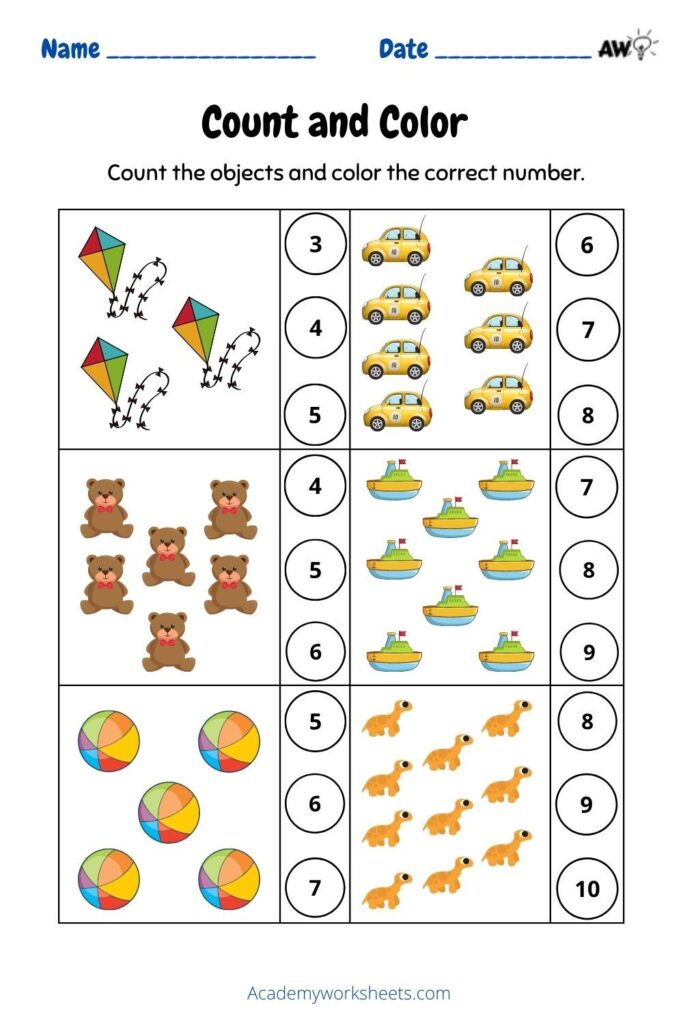 Count and Color and Match | Preschool counting worksheets, Kindergarten ...