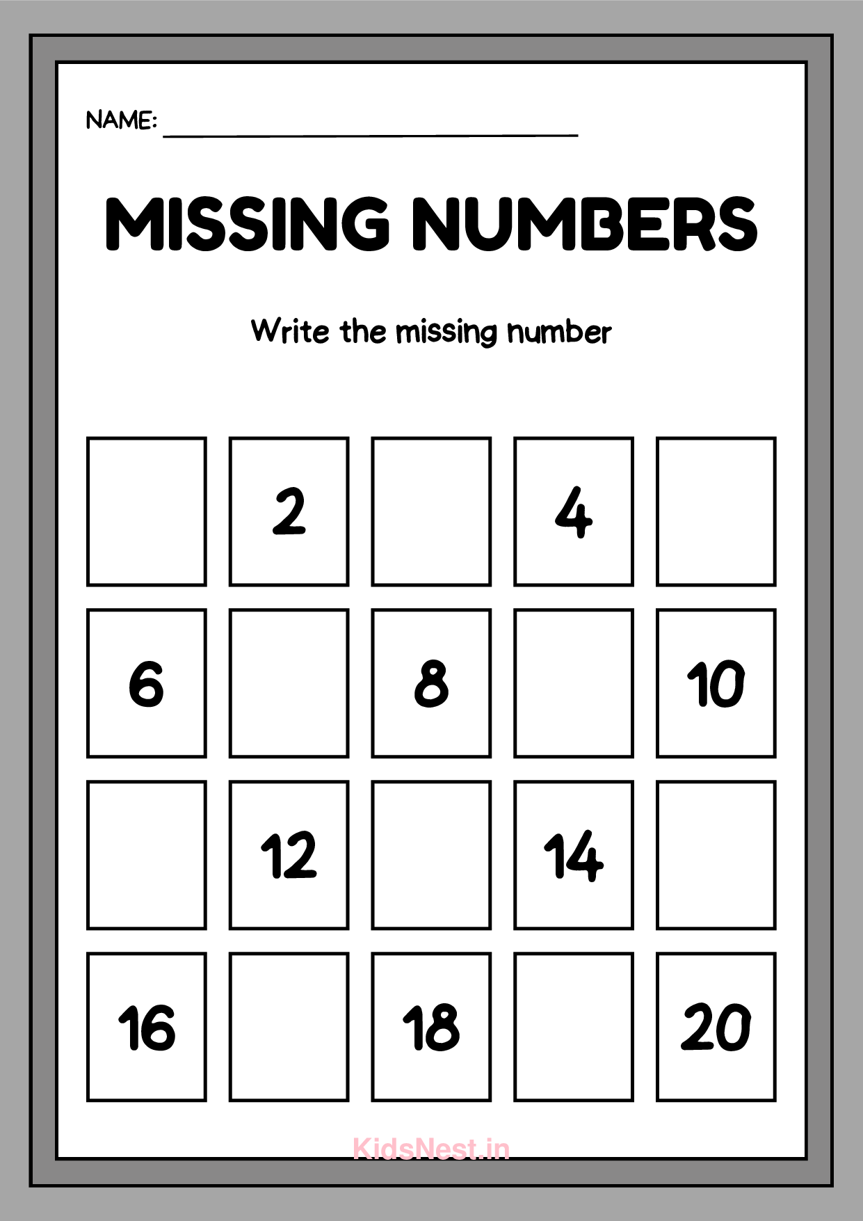 Free printable Counting Worksheets 1 20 For Kindergarten featuring missing numbers activity
