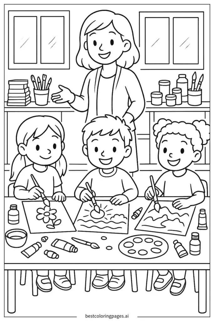 Creative Classroom Art Experience Coloring Page - Free Printable ...
