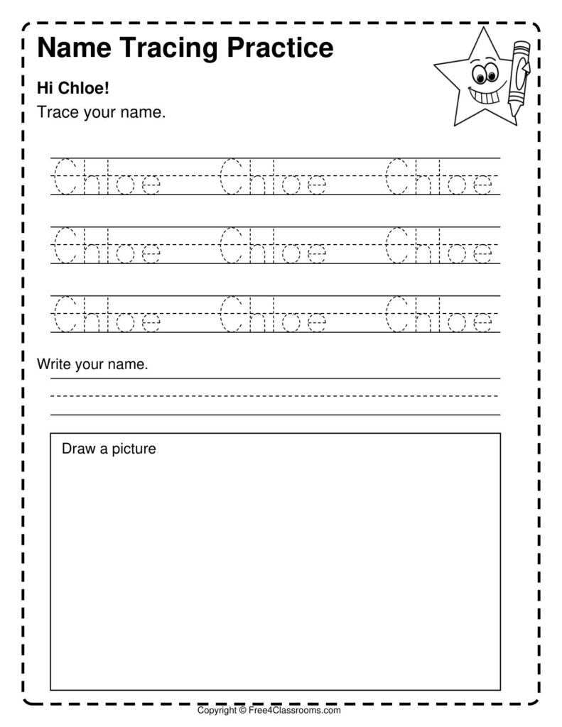 Custom Name Tracing Worksheets Free – Chloe’s Practice Sheet Custom Name Tracing Worksheets Free featuring a practice sheet for tracing the name Chloe