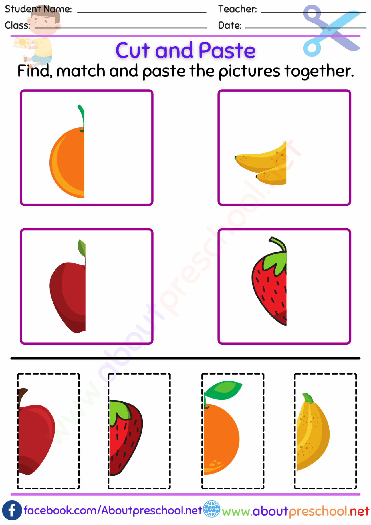 Cut And Paste Worksheets For Preschool - Preschool Color Cut and Paste Worksheets - Educational Images | Picstank