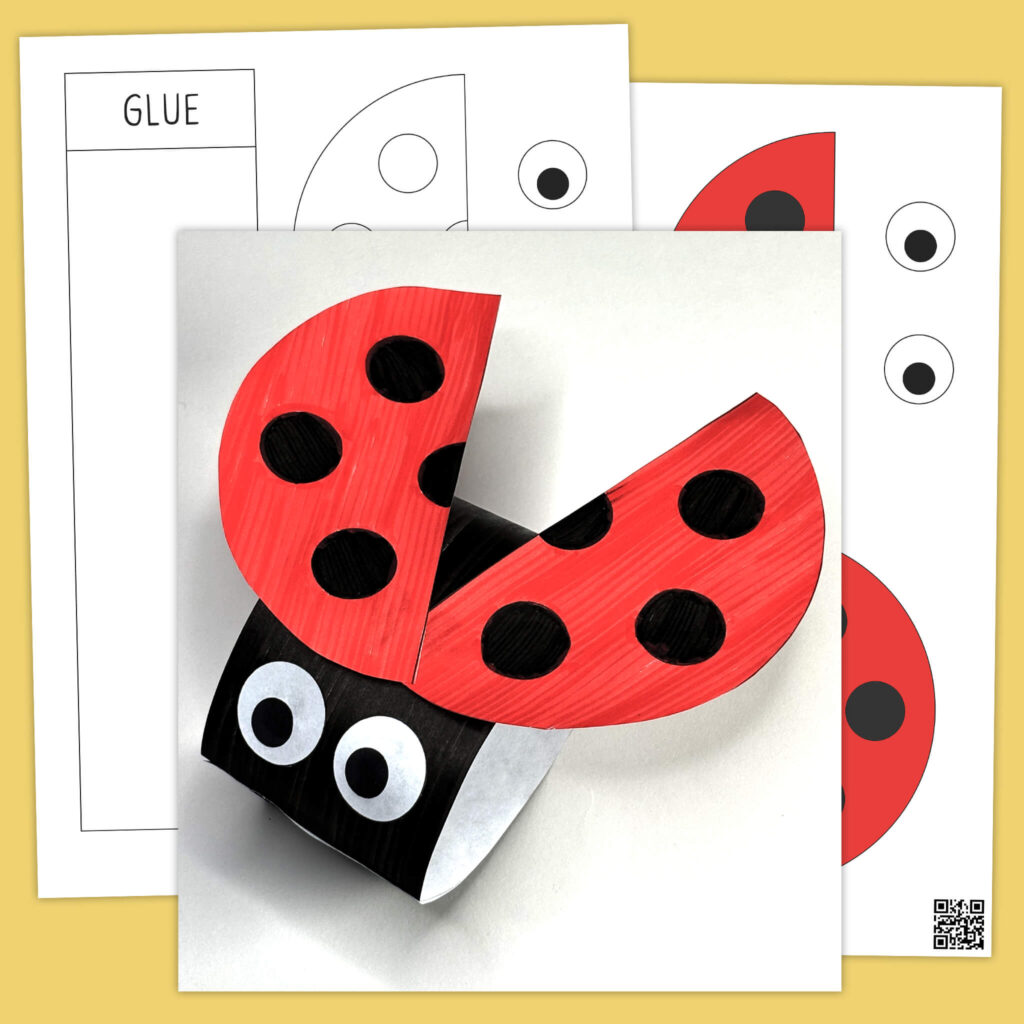 Interactive cut out templates for a ladybug craft activity for preschoolers