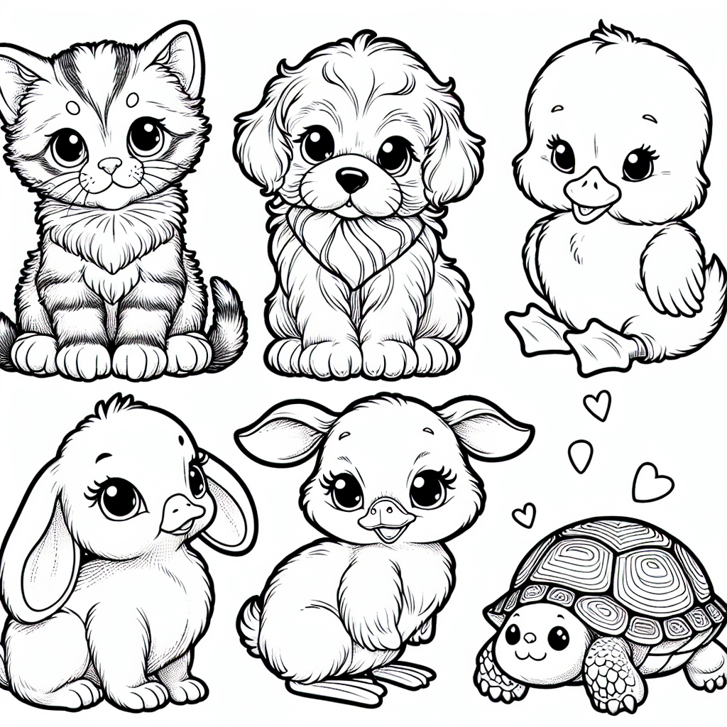 Cute Animal Cartoon Coloring Pages - Baby Animals Coloring