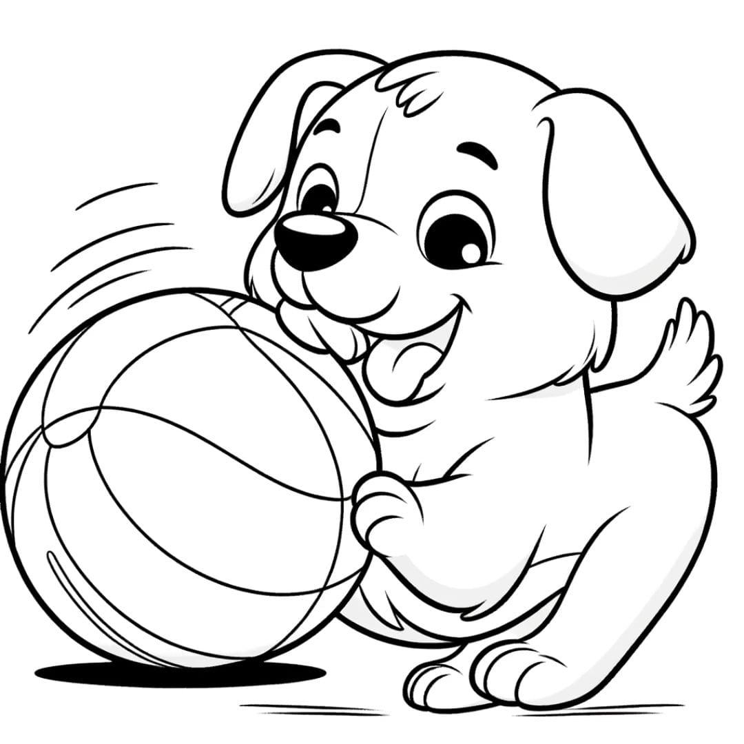 Adorable puppy happily playing with a ball in this Cute Dog Pictures To Print