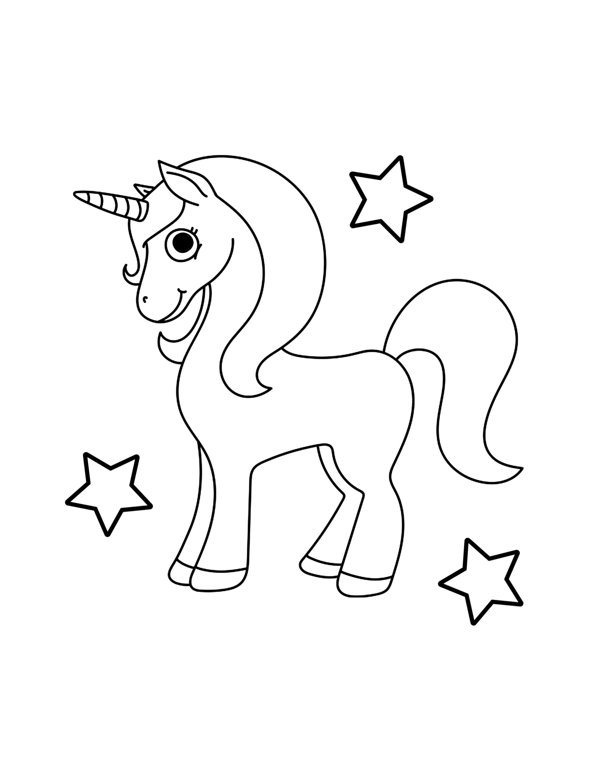 Cute Things To Color In - Free printable unicorn coloring page featuring a cute unicorn with stars, perfect for kids