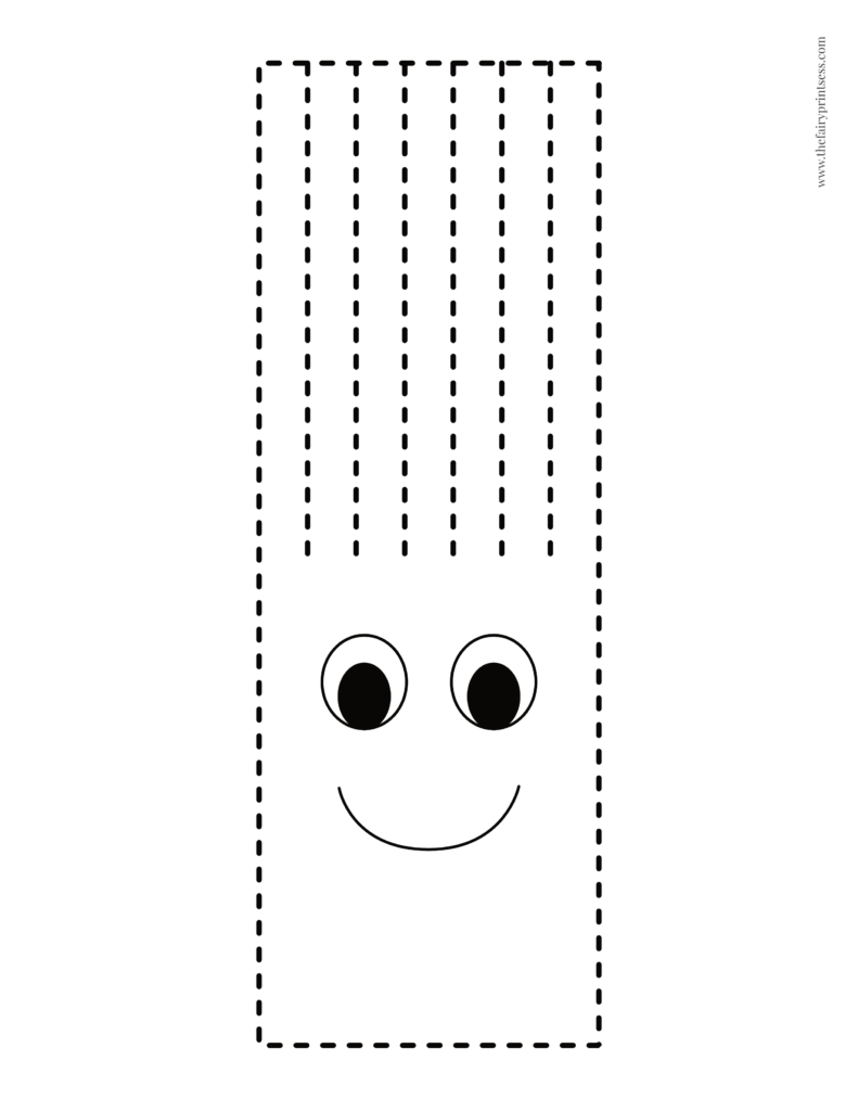 Fun cutting practice set featuring a smiling character and dashed lines
