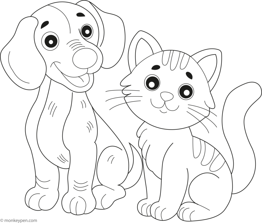 Dachshund and Cat Friend Coloring Page – Adorable Printable Coloring page of a friendly dachshund and a playful cat together