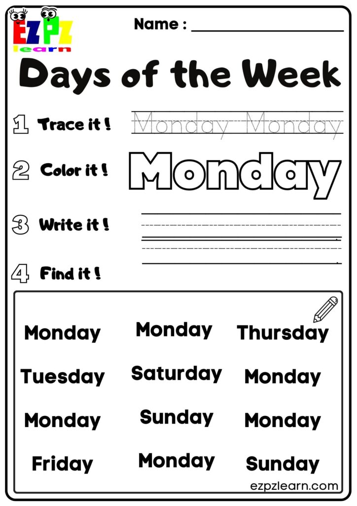 Days of the Week Learning Worksheet Worksheet for tracing and writing the days of the week with fun activities