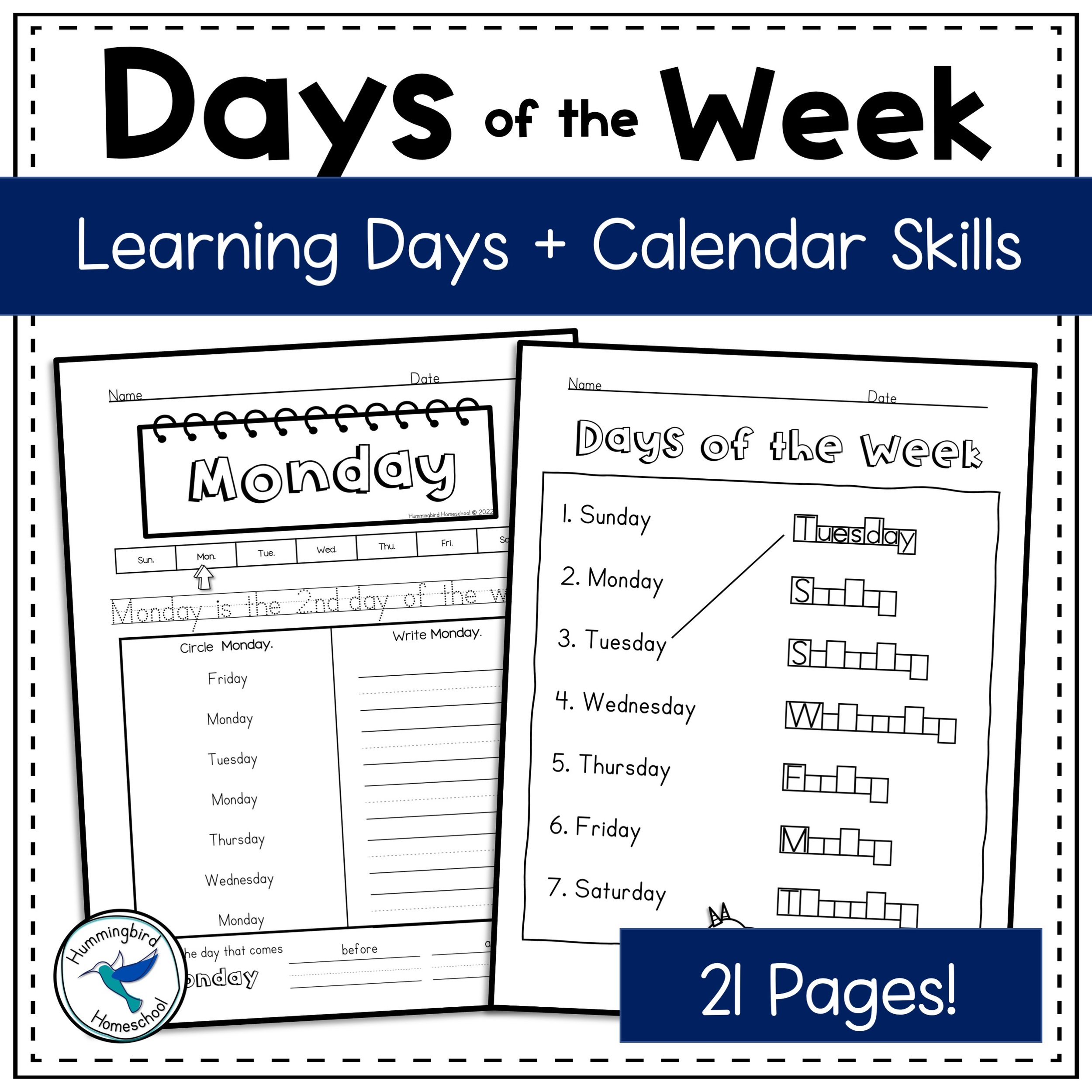Engaging Days Of The Week Printout featuring worksheets for each day of the week