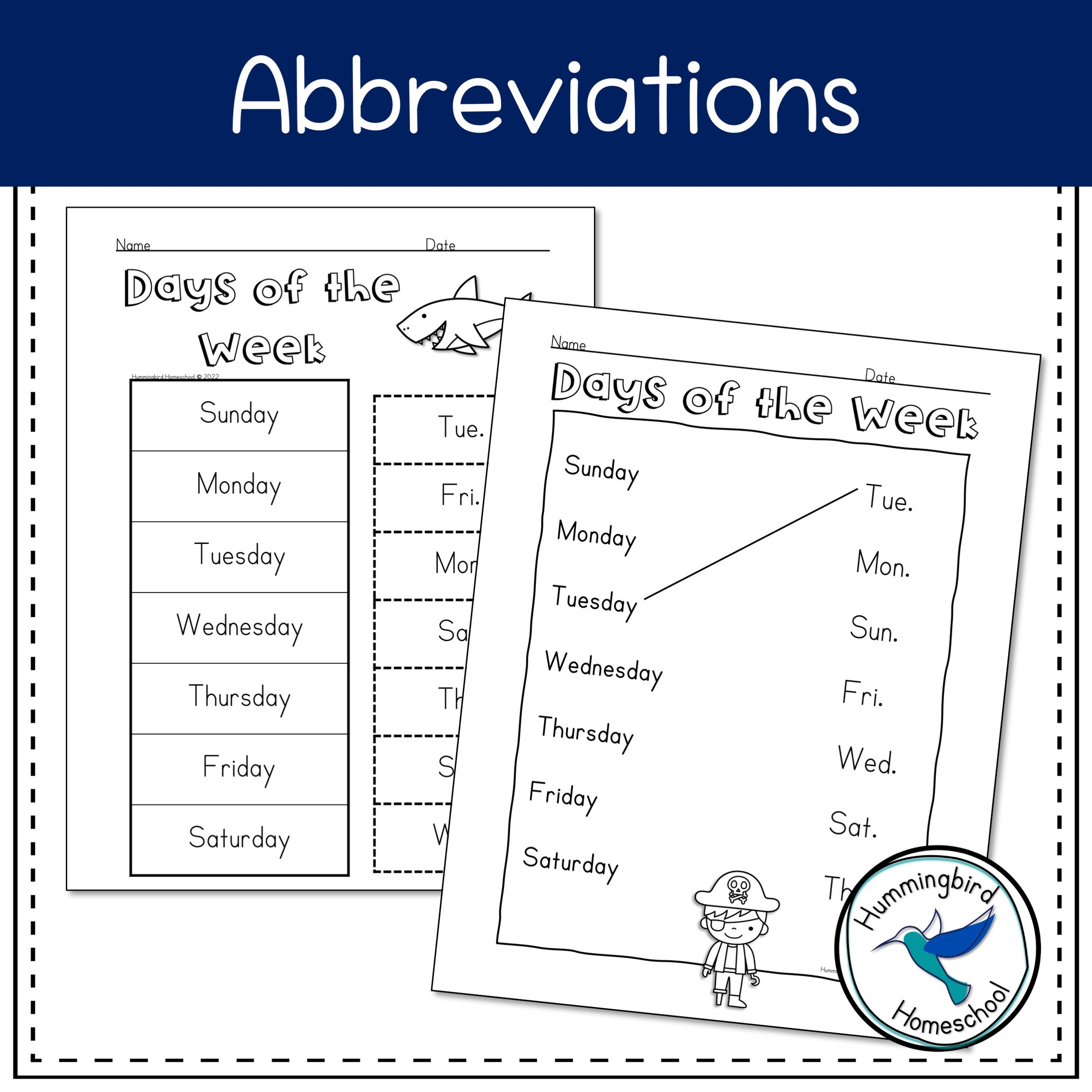 Days Of The Week Printouts - Printable worksheet featuring days of the week with space for writing and coloring activities