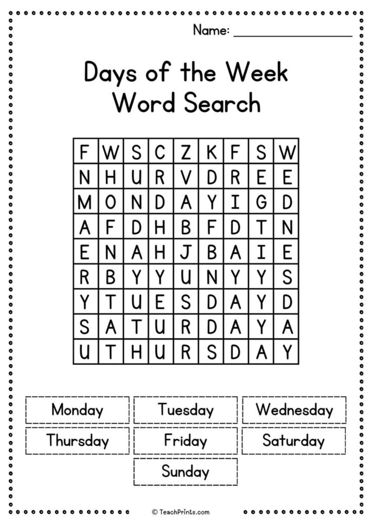 Days Of The Week Worksheets Free
