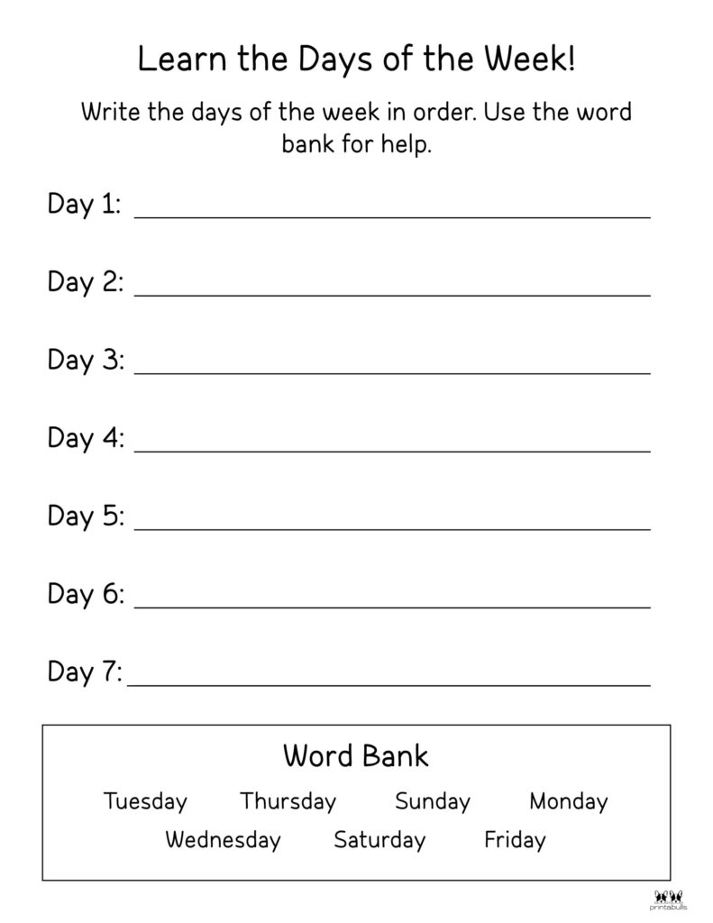 Days Of The Week Worksheets Free - Days of the Week Worksheets & Printables - 50 Free Pages | Printabulls