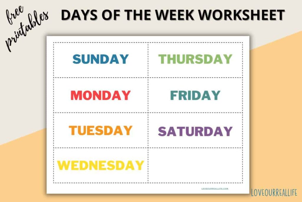 Free Days of the Week Worksheets Colorful printable days of the week worksheet with each day highlighted