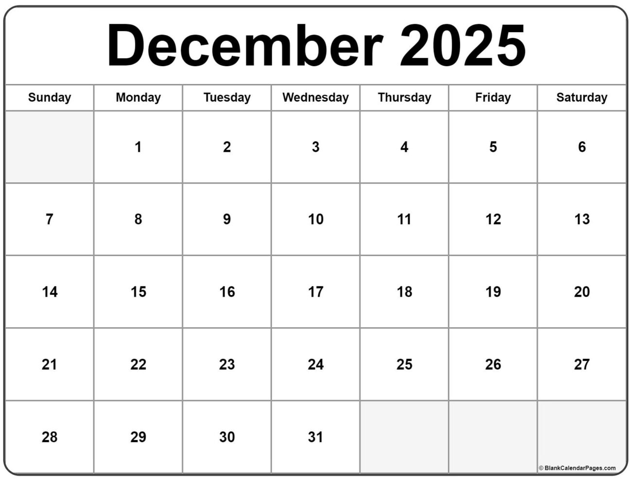 December 2025 Free Calendar Printable - December 2025 calendar | free printable calendar